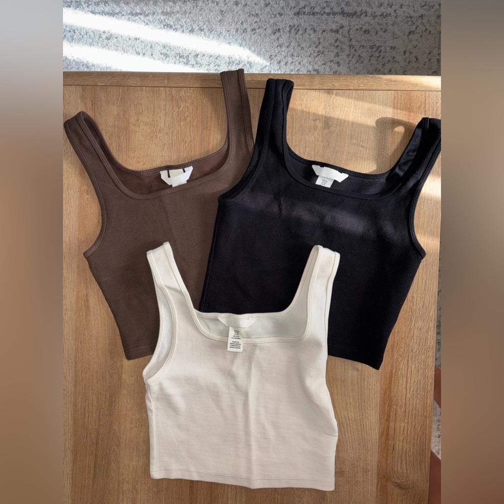 H&M 3 brown/black/white crop tank tops LOT